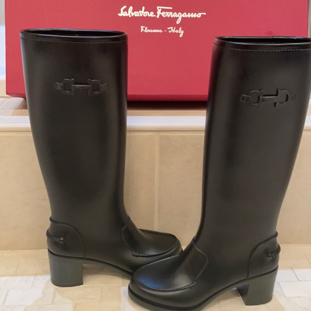 Black Rubber Ferragamo tall boots